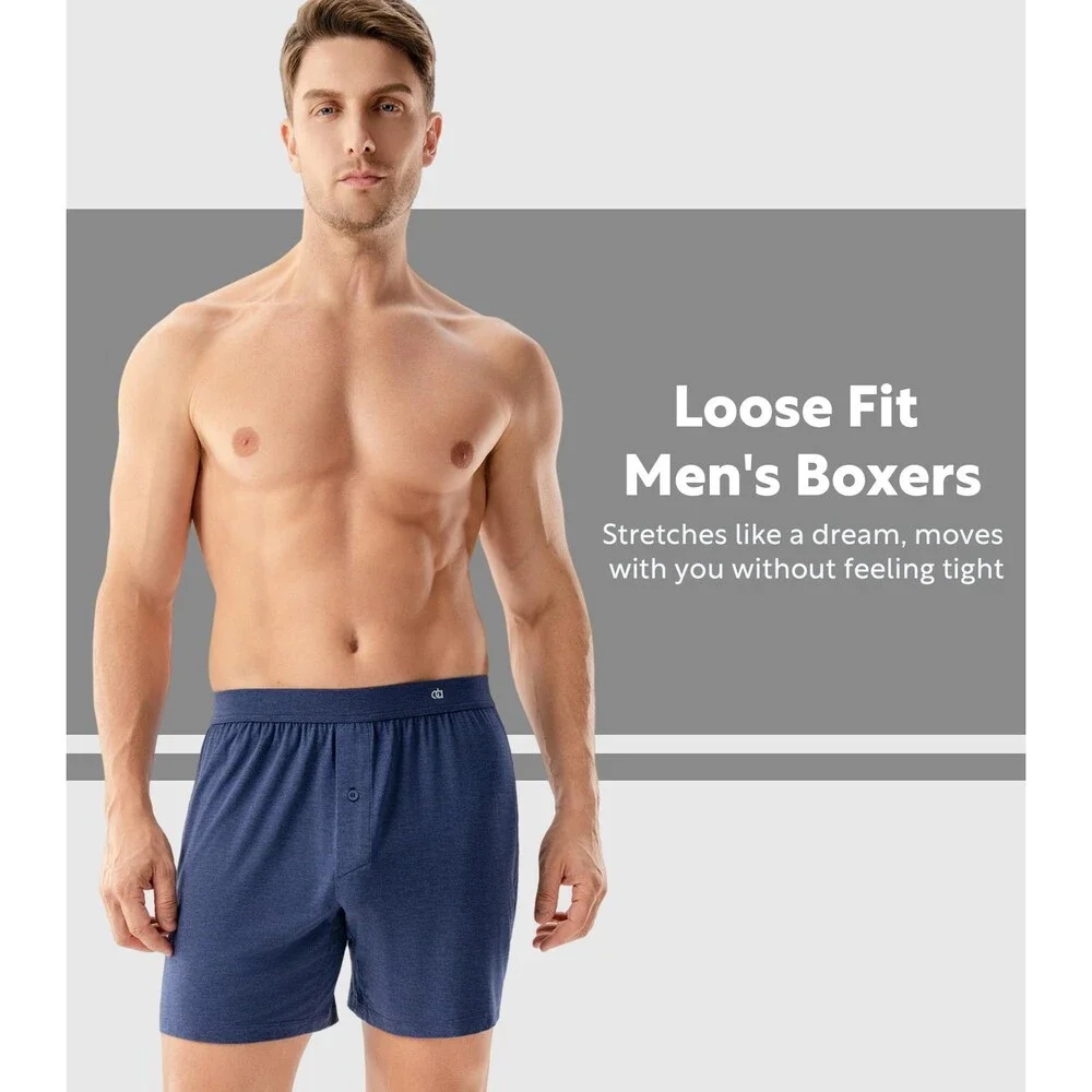 DAVID Men's Navy Blue ARCHY Boxer Shorts Bamboo Rayon Breathable Men Loose XL